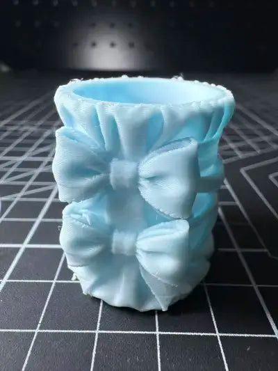 3D Printed Inflatable Fabric Style Bow Pen Holder with Ruffled Texture & Girly Heart