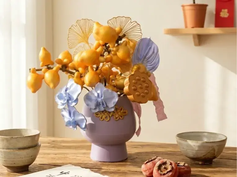 3D Printed 2026 Year of the Horse Chinese New Year Festive Flower – Golden Jade Full House