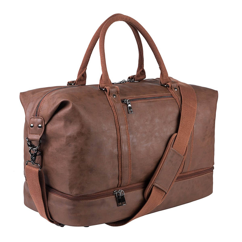 Leather Travel Duffel Bag（with Shoe Compartment）