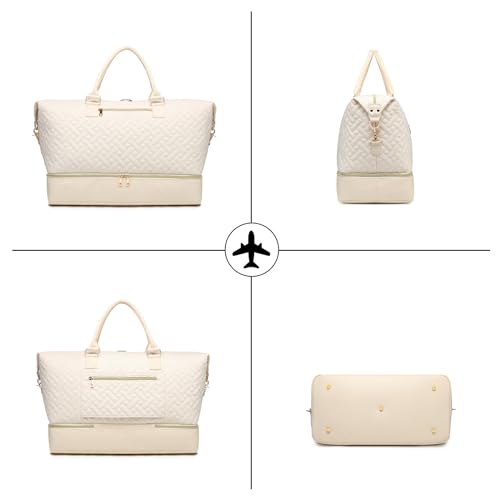 Travel Duffel Bag, Womens Overnight Bag Weekender with Shoe Pouch Large Carry On Bag Travel Tote Duffel Bag for Women,Hospital Bags for Labor and Delivery Beige