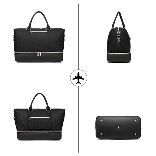 Travel Duffel Bag, Womens Overnight Bag Weekender with Shoe Pouch Large Carry On Bag Travel Tote Duffel Bag for Women,Hospital Bags for Labor and Delivery Black