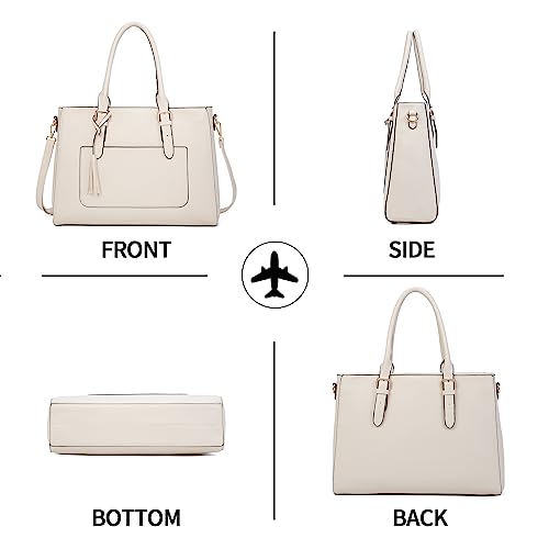 Laptop Tote Bag for Women, Cute Computer Bag Large Laptop Purse Shoulder Handbags Work Tote Bags Briefcase Top Handle Satchel for Women -Beige