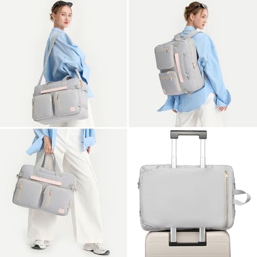 Messenger Bag for Women,Laptop Backpack Fits 17.3 Inch Laptop Bag Handbag Business Briefcases for Women Convertible Briefcase Backpack Shoulder Bag for Work-Grey