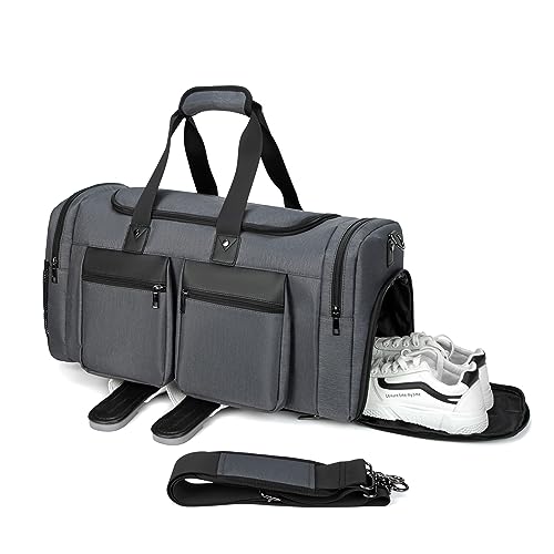 Sport Duffel Bag,Weekender Bag Travel Bag with Shoe Pouch Overnight Bag Carry On Bag Gym Duffle Bag Travel Tote Duffel Bag for Men or Women-Grey