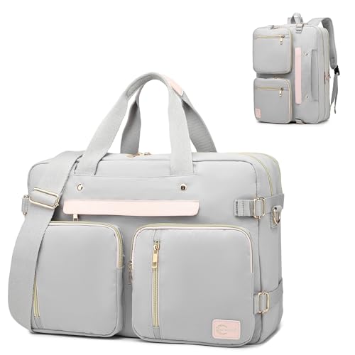 Messenger Bag for Women,Laptop Backpack Fits 17.3 Inch Laptop Bag Handbag Business Briefcases for Women Convertible Briefcase Backpack Shoulder Bag for Work-Grey