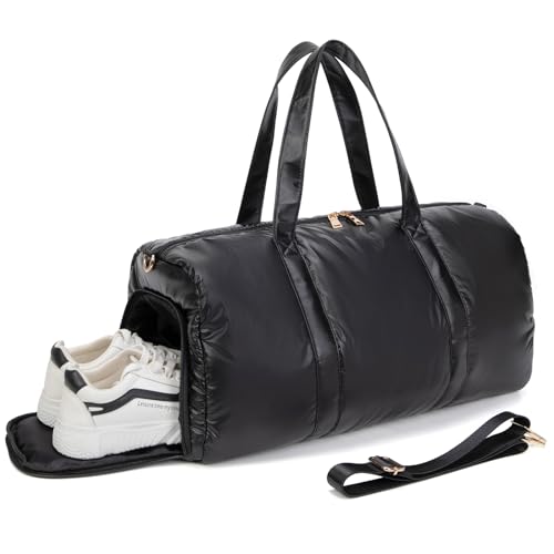 Travel Duffel Bag, Womens Overnight Bag Weekender with Shoe Pouch Large Carry On Bag Travel Tote Duffel Bag for Women,Hospital Bags for Labor and Delivery Black
