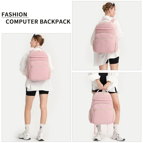 seyfocnia Travel Laptop Backpack for Women, Airline Approved Carry-on Backpack, 17.3 Inch Computer Work Bag with USB Port, Stylish Waterproof Backpacks Laptop Bags Casual Daypacks (Pink)