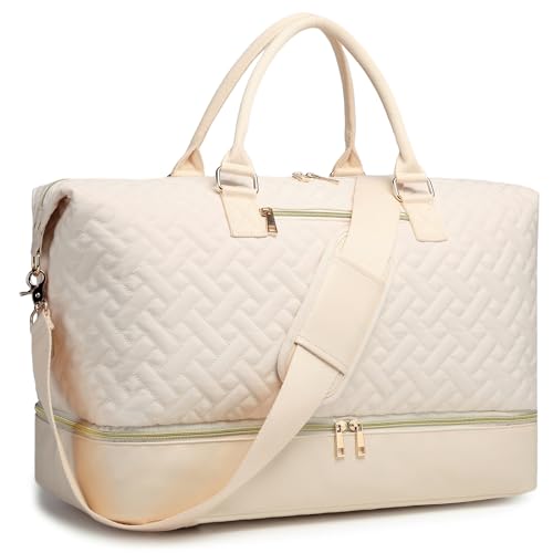 Travel Duffel Bag, Womens Overnight Bag Weekender with Shoe Pouch Large Carry On Bag Travel Tote Duffel Bag for Women,Hospital Bags for Labor and Delivery Beige
