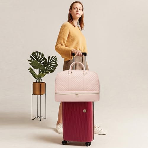 Travel Duffle Bag,Sports Bag 3Pcs Set Carry On Duffel Bag with Shoe Compartment Hospital Bag Workout Bag Personal Item Bag for Airlines Yoga Bag for Women,Pink