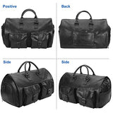 Seyfocnia Carry On Garment Bag, Waterproof Mens Garment Bag for Travel Business, Large Leather Duffel Bag with Shoe Compartment -Black