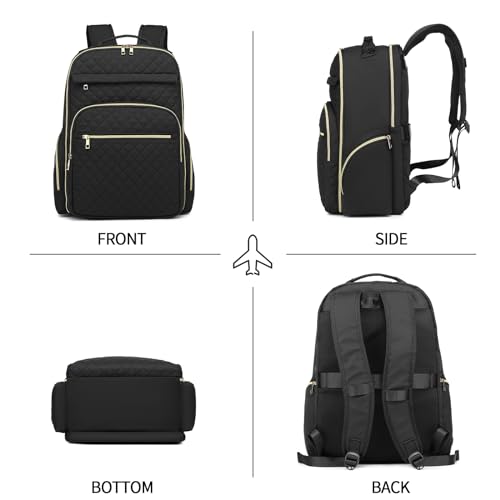 seyfocnia Travel Backpack for Women, 17.3 Inch Carry On Backpack with USB Port as Personal Item Flight Approved, Fashion Work Laptop Bag Waterproof Backpacks Casual Daypacks (Black)