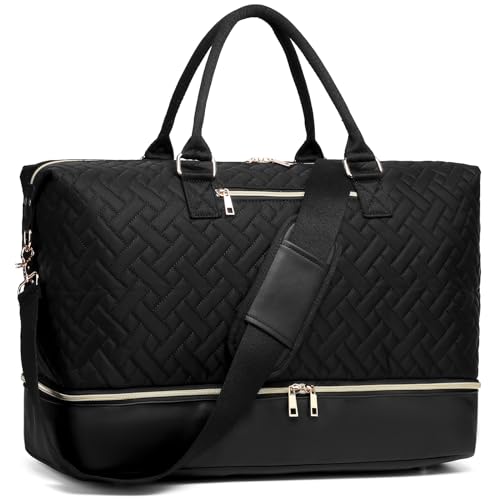 Travel Duffel Bag, Womens Overnight Bag Weekender with Shoe Pouch Large Carry On Bag Travel Tote Duffel Bag for Women,Hospital Bags for Labor and Delivery Black