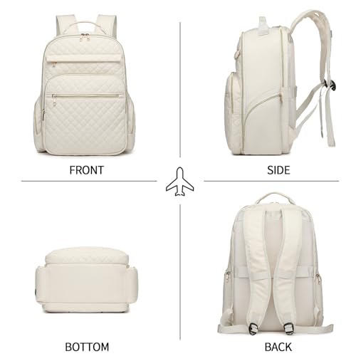 seyfocnia Carry On Backpack, 17.3 Inch Airline Approved Travel Backpack for Women as Personal Item, Laptop Backpack Work Bag with USB Port, Waterproof Backpacks Travel Bags Casual Daypacks (Beige)
