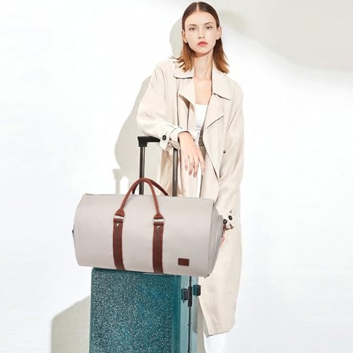 Convertible Garment Bags for Travel,Carry On Garment Bag for Women PU Leather Duffle Bag with Shoe Pouch-2 in 1 Hanging Suitcase Suit Bag for Women Travel Duffle Bags Garment Bag Gifts