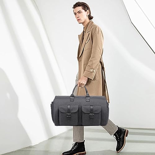 Convertible Travel Garment Bag,Carry on Garment Duffel Bag for Men Women - 2 in 1 Hanging Suitcase Suit Business Travel Bag Dark Grey