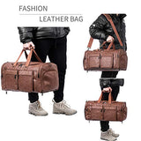 Seyfocnia Leather Travel Bag with Shoe Pouch,Weekender Overnight Bag Waterproof Leather Large Carry On Bag Travel Tote Duffel Bag for Men or Women-Brown