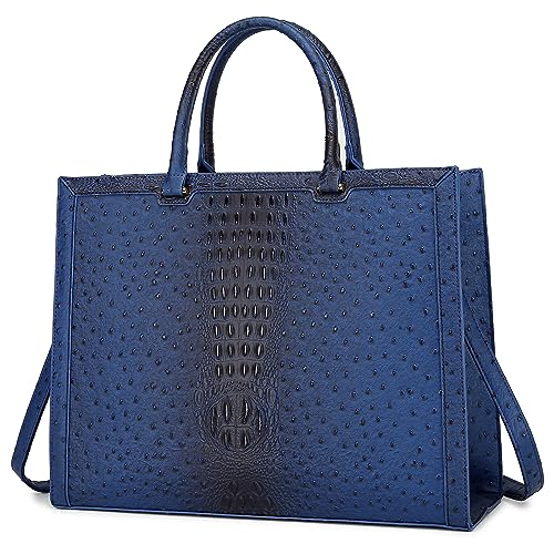 Chic Laptop Tote Bag for Women, Pu leather Work Tote Bags Large Computer Bag Laptop Purse Shoulder Handbags Briefcase Top Handle Satchel -Blue