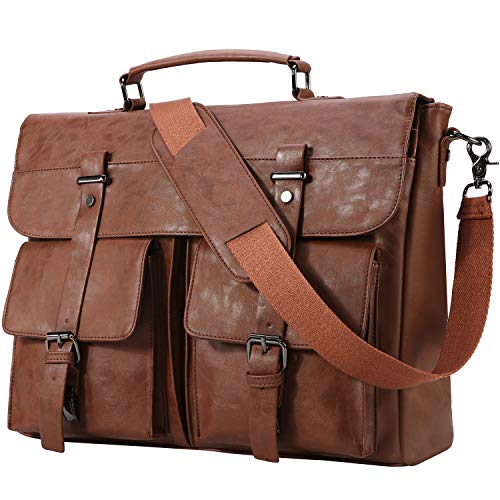 Seyfocnia Leather Messenger Bag for Men,15.6 Inch Vintage Laptop Bag Briefcase Satchel