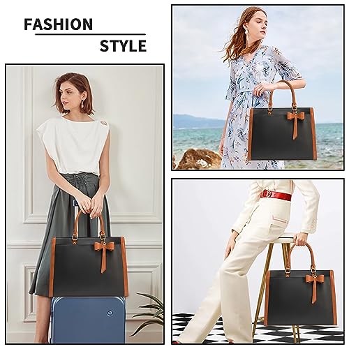 Laptop Tote Bag for Women, Pu leather Work Tote Bags Large Computer Bag Laptop Purse Shoulder Handbags Briefcase Top Handle Satchel -Black Brown
