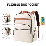 seyfocnia Travel Laptop Backpack for Women, Carry On Work Computer Backpack Flight Approved 17.3 Inch Laptop Bag with USB Charging Port Backpack Casual Daypack Backpacks (White Brown)