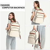 seyfocnia Travel Laptop Backpack for Women, Carry On Work Computer Backpack Flight Approved 17.3 Inch Laptop Bag with USB Charging Port Backpack Casual Daypack Backpacks (White Brown)