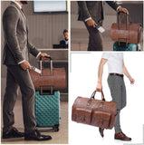 Carry On Garment Bag, Waterproof Mens Garment Bag for Travel Business, Large Leather Duffel Bag with Shoe Compartment -Brown